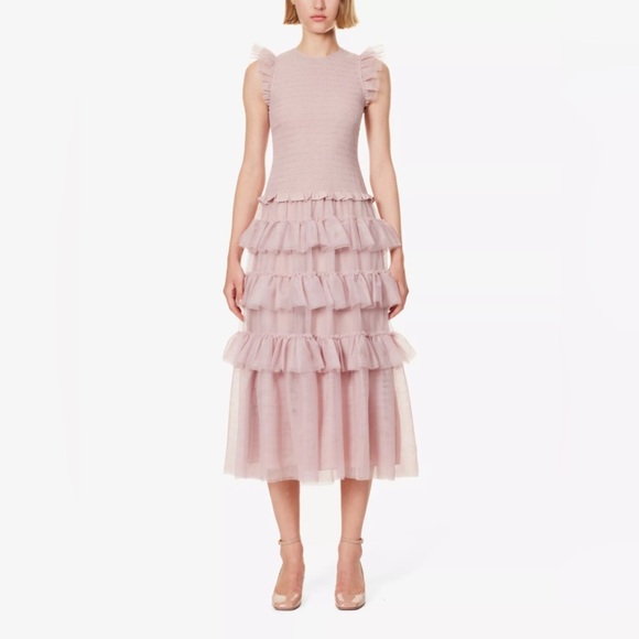 ME + EM Women's Ethereal Tulle Shirred Maxi Dress pink Glinda US Size 10 - Picture 1 of 11